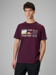 4F T-shirt regular z nadrukiem męski - fioletowy XL. Fioletowe t-shirty męskie 4f, m, bez wzorów, z bawełny, klasyczne, bez kołnierzyka. Za 79.99 zł.