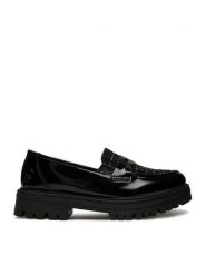 Rieker Loafersy 47550-00 Czarny. Czarne półbuty damskie Rieker, bez wzorów, z materiału, bez obcasa, na płaskiej podeszwie, bez zapięcia. Za 279.99 zł.