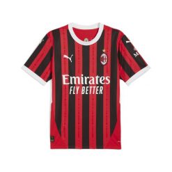 Męska koszulka domowa AC Milan 24/25 PUMA For All Time Red Black. Czarne koszulki sportowe męskie Puma, m, bez wzorów, bez kołnierzyka, bez ramiączek, do piłki nożnej. W wyprzedaży za 309.00 zł.