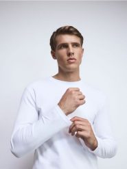 Longsleeve z bawełny merceryzowanej - biały. Białe bluzki z długim rękawem męskie Reserved, l, bez wzorów, z bawełny, bez kołnierzyka. Za 129.99 zł.