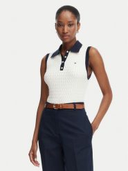 Tommy Hilfiger Sweter Fine Gg Cable WW0WW50102 Kremowy Regular Fit. Białe swetry damskie Tommy Hilfiger, s, bez wzorów, z bawełny, bez kołnierzyka, bez ramiączek, bez kaptura. Za 489.99 zł.
