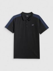 4F Koszulka polo regular męska - czarna L. Czarne koszulki sportowe męskie 4f, l, bez wzorów, z bawełny, bez kołnierzyka, bez ramiączek. Za 89.99 zł.