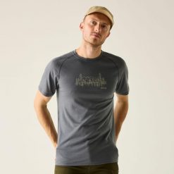 Męska koszulka z krótkim rękawem Escade z grafiką. Niebieskie koszulki sportowe męskie Regatta, m, bez wzorów, z poliesteru, bez kołnierzyka, bez ramiączek, do biegania. Za 251.99 zł.