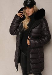 Czarna Dwustronna Kurtka Parka z Kapturem Wewnętrzna Strona Pikowana Harinna. Czarne kurtki damskie Renee, l, bez wzorów, z futra, eleganckie, z kapturem. Za 159.99 zł.