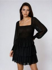 Sukienka babydoll - czarny. Czarne sukienki damskie Sinsay, l, bez wzorów, bez kołnierzyka, bez ramiączek. Za 59.99 zł.