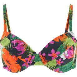 Biustonosz bikini na fiszbinach bonprix czarny z nadrukiem. Bikini damskie marki bonprix. Za 37.99 zł.