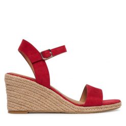 Espadryle Tamaris. Czerwone sandały damskie Tamaris, bez wzorów, bez obcasa, bez zapięcia. Za 229.99 zł.
