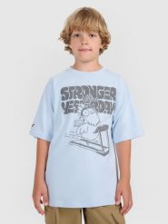 4F T-shirt oversize z nadrukiem chłopięcy - niebieski 128 (7-8 lat). Niebieskie t-shirty dla chłopców 4f, bez wzorów, bez ramiączek. W wyprzedaży za 49.99 zł.