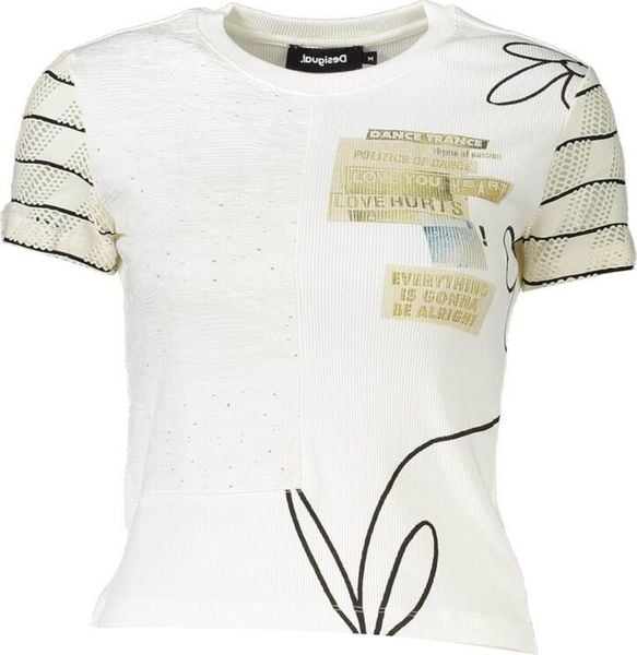 Desigual Damski t shirt z ozdobym kwiatem DESIGUAL L. T-shirty damskie Desigual, l, z aplikacjami, bez kołnierzyka. Za 190.00 zł.