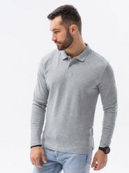 Longsleeve męski z kołnierzykiem bez nadruku - szary melanż V4 - Rozmiar: L. Szare bluzki z długim rękawem męskie Ombre Clothing, l, bez wzorów, z bawełny, bez kołnierzyka. W wyprzedaży za 19.99 zł.