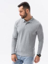 Longsleeve męski z kołnierzykiem bez nadruku - szary melanż V4. Szare bluzki z długim rękawem męskie Ombre Clothing, l, bez wzorów, z bawełny, bez kołnierzyka. W wyprzedaży za 19.99 zł.