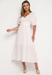 Biała Rozkloszowana Sukienka z Odkrytymi Plecami i Gumką w Talii Vendrea. Białe sukienki damskie Born2be, na spacer, na lato, l, bez wzorów, z bawełny, eleganckie, bez kołnierzyka, bez ramiączek, maxi, rozkloszowane. Za 169.99 zł.