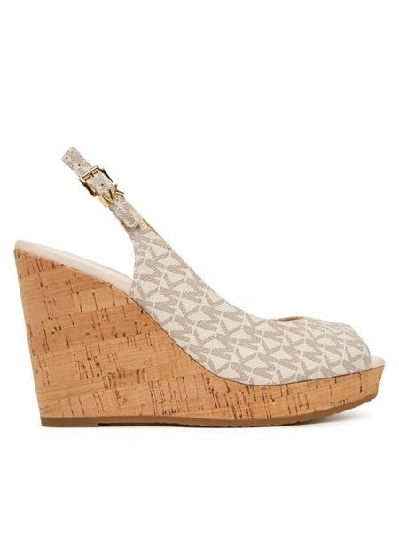 MICHAEL Michael Kors Sandały Rosie Wedge 40S6RSHS1B Écru. Białe sandały damskie MICHAEL Michael Kors, bez wzorów, ze skóry, bez obcasa, na koturnie, bez zapięcia. Za 583.99 zł.