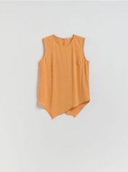 Bluzka z modalem - pomarańczowy. Brązowe bluzki damskie Reserved, l, bez wzorów, z tkaniny, klasyczne, bez kołnierzyka, bez ramiączek. Za 99.99 zł.