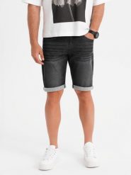 Szorty jeansowe męskie z podwiniętą nogawką - czarne V3 OM-SRDS-0164 M. Czarne krótkie spodenki sportowe męskie Ombre, m, bez wzorów, z jeansu. Za 317.70 zł.