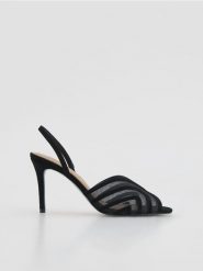 Zamszowe czółenka z siateczką - czarny. Czarne czółenka damskie Reserved, bez wzorów, z materiału, bez obcasa, bez zapięcia. Za 169.99 zł.