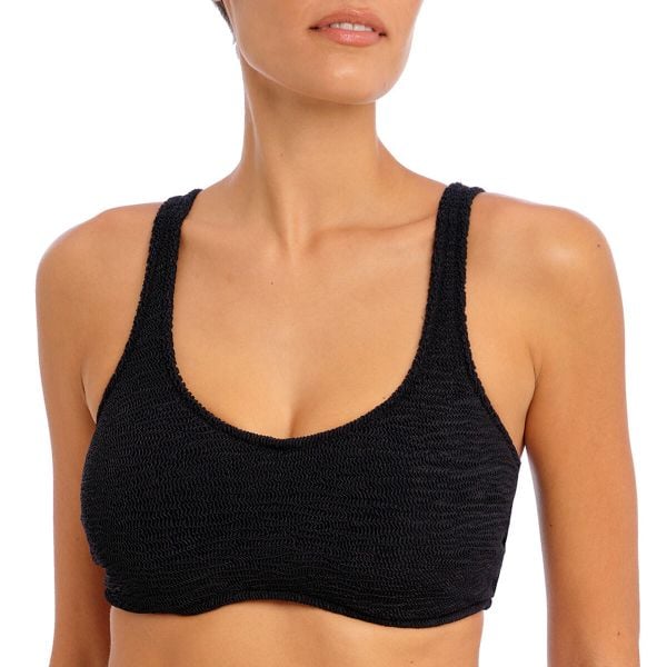 Damski top do kostiumu kąpielowego Freya Ibiza Waves. Czarne topy damskie Freya, z aplikacjami, z elastanu, bez kołnierzyka, bez ramiączek. Za 220.00 zł.