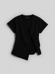 4F T-shirt slim z marszczeniem damski - czarny XS. Czarne t-shirty damskie 4f, m, bez wzorów, z dzianiny, klasyczne, bez kołnierzyka. Za 89.99 zł.