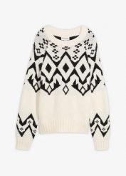 Sweter oversize z norweskim wzorem. Białe swetry damskie bonprix, bez wzorów, bez kołnierzyka, bez ramiączek, bez kaptura. Za 144.99 zł.