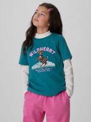 4F T-shirt regular z nadrukiem dziewczęcy - zielony 128 (7-8 lat). Niebieskie t-shirty i topy dla dziewczynek 4f, bez wzorów, z bawełny, bez ramiączek. Za 49.99 zł.