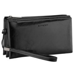 Saszetka męska ze skóry ekologicznej w czarnym kolorze, wyposażona w uchwyt na rękę - Rovicky. Czarne saszetki męskie ROVICKY, ze skóry ekologicznej. Za 54.99 zł.