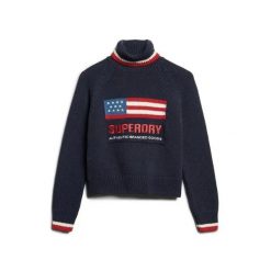 Sweter damski z golfem Superdry Americana. Niebieskie swetry damskie Superdry., na zimę, bez wzorów, vintage, bez kołnierzyka, bez ramiączek, bez kaptura. Za 415.15 zł.