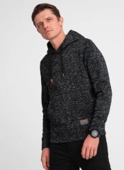 Ombre Bluza męska nierozpinana kangurka z kapturem - grafitowy melanż V2 OM-SSNZ-0147 L. Szare bluzy męskie Ombre, l, bez wzorów, z kapturem. Za 99.99 zł.