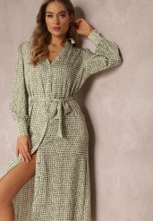 Zielona Sukienka Agarine. Zielone sukienki damskie Renee, l, bez wzorów, z materiału, bez kołnierzyka, bez ramiączek, midi, koszulowe. Za 59.99 zł.
