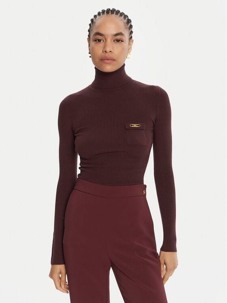 Elisabetta Franchi Golf MK-11B-56E2-V290 Bordowy Slim Fit. Czerwone swetry damskie Elisabetta Franchi, bez wzorów, z syntetyku, bez kołnierzyka, bez ramiączek, bez kaptura. Za 1,199.00 zł.