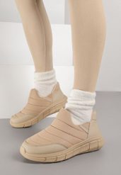 Ciemnobeżowe Pikowane Sneakersy Śniegowce na Grubej Tłoczonej Platformie Verta. Brązowe śniegowce i trapery damskie Born2be, z jeansu. Za 69.99 zł.