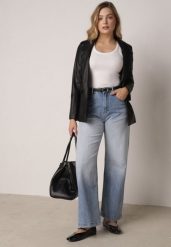 Niebieskie Szerokie Jeansy z Bawełną i Wysokim Stanem z Efektem Gradientu Canine. Niebieskie jeansy damskie Born2be, z podwyższonym stanem. Za 119.99 zł.