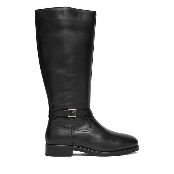 Kozaki Tommy Hilfiger. Czarne kozaki damskie Tommy Hilfiger, bez obcasa, na płaskiej podeszwie. Za 999.99 zł.