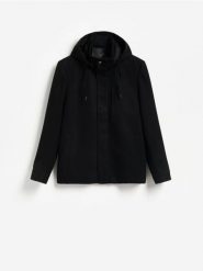 Kurtka z kapturem - czarny. Czarne kurtki męskie Reserved, l, bez wzorów, z tkaniny, z kapturem. Za 329.99 zł.