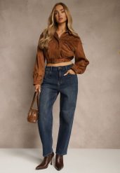 Granatowe Jeansy Mom Fit High Waist z Wiskozą Erralia. Niebieskie jeansy damskie Renee, z podwyższonym stanem. Za 109.99 zł.