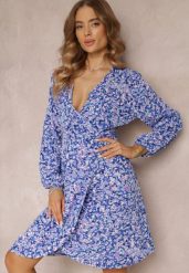 Granatowa Sukienka Midi z Kopertowym Dekoltem i Gumką w Talii Sorioli. Niebieskie sukienki damskie Renee, na co dzień, l, bez wzorów, eleganckie, bez kołnierzyka, plus size, bez ramiączek, midi, kopertowe. Za 74.99 zł.
