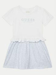 Guess Sukienka codzienna K5GK08 K6YW4 Biały Regular Fit. Białe sukienki dla dziewczynek Guess, z aplikacjami, z bawełny, bez ramiączek. Za 99.99 zł.