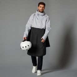 Ponczo na rower miejski Btwin 540 przeciwdeszczowe odblaskowe PPE. Czarne kurtki damskie B'TWIN, l, bez wzorów, z materiału, bez kaptura. Za 189.99 zł.