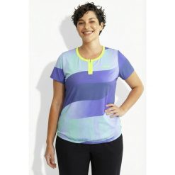 Damskie Bluzka funkcjonalna rowerowa okrągły dekolt rękaw 1/2 kieszenie. Fioletowe koszulki sportowe damskie Ulla Popken, plus size, bez wzorów, z elastanu, bez kołnierzyka, bez ramiączek, rowerowe. Za 239.99 zł.