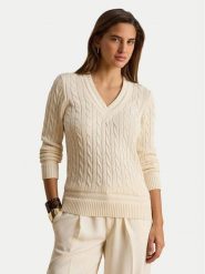 LAUREN RALPH LAUREN Sweter 200888795011 Kremowy Relaxed Fit. Białe swetry damskie Lauren Ralph Lauren, s, bez wzorów, z bawełny, bez kołnierzyka, bez ramiączek, bez kaptura. Za 949.99 zł.