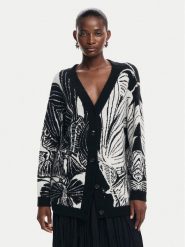 Desigual Kardigan Halifax 24WWJF26 Czarny Regular Fit. Czarne kardigany damskie Desigual, l, bez wzorów, z syntetyku, bez kołnierzyka, bez ramiączek, bez kaptura. Za 679.99 zł.