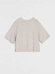 Bluza comfort z krótkim rękawem z dodatkiem wiskozy - kremowy. Białe bluzy damskie Sinsay, l, bez wzorów, z dzianiny, bez kaptura. Za 39.99 zł.