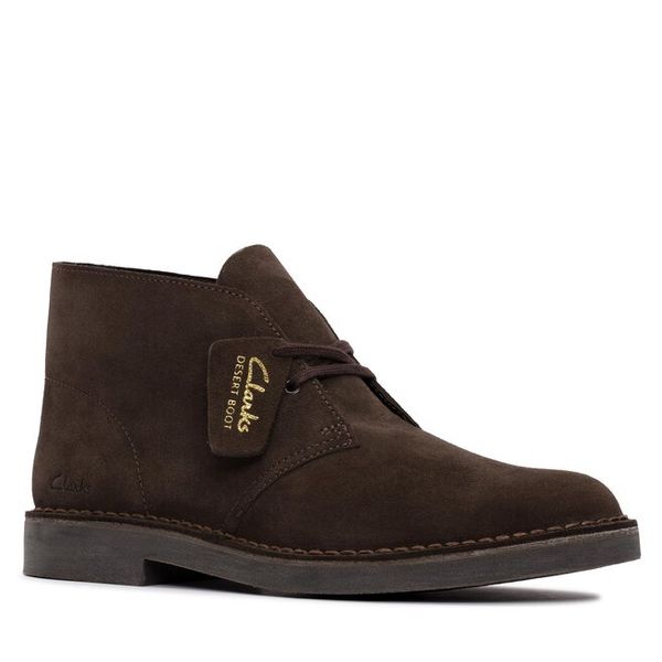 Trzewiki Clarks. Brązowe botki męskie Clarks, bez wzorów, bez zapięcia. Za 629.99 zł.