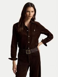 Polo Ralph Lauren Koszula 211A93203009 Brązowy ciemny Regular Fit. Brązowe bluzki damskie Polo Ralph Lauren, m, bez wzorów, z bawełny, bez kołnierzyka, bez ramiączek. Za 859.99 zł.