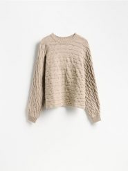 Sweter z warkoczowym splotem - brązowy. Brązowe swetry damskie Reserved, l, bez wzorów, z dzianiny, bez kołnierzyka, bez ramiączek, bez kaptura. Za 119.99 zł.