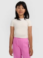 4F Crop top slim gładki dziewczęcy - biała 158 (12-13 lat). Białe t-shirty i topy dla dziewczynek 4f, bez wzorów, z bawełny, bez ramiączek. W wyprzedaży za 19.99 zł.