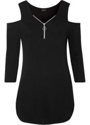 Shirt cold-shoulder. Czarne bluzki damskie bonprix, bez wzorów, bez kołnierzyka, bez ramiączek. Za 59.99 zł.
