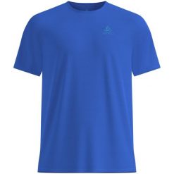 Koszulka z krótkim rękawem męska ODLO T-shirt crew neck s/s ZEROWEIGHT. Niebieskie koszulki sportowe męskie Odlo, m, bez wzorów, z materiału, bez kołnierzyka, bez ramiączek, do biegania. Za 260.25 zł.