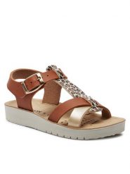 Geox Sandały J Sandal Costarei Gi J45EAG 05404 C5B2U S Beżowy. Brązowe sandały dziewczęce Geox, ze skóry, bez zapięcia. Za 349.99 zł.