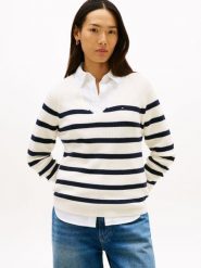 Tommy Hilfiger Sweter z dzianiny Kobiety Bawełna biały|niebieski, XS. Białe swetry damskie Tommy Hilfiger, xs, bez wzorów, z bawełny, eleganckie, bez kołnierzyka, bez ramiączek, bez kaptura. Za 229.95 zł.