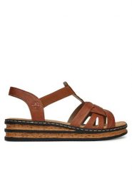 Rieker Sandały CEO-62918-22 Brązowy. Brązowe sandały damskie Rieker, bez wzorów, z syntetyku, bez obcasa, na koturnie, bez zapięcia. Za 299.99 zł.